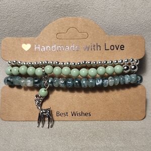 Handmade Beaded Bracelet Set with Deer Charm